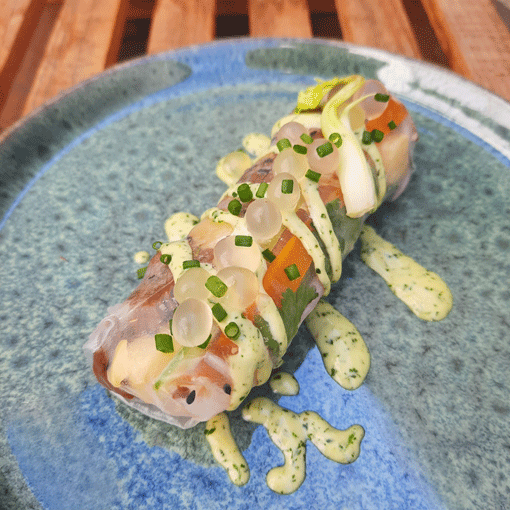 Summer Rolls mit Suppenfleisch und Koriander-Mayonnaise