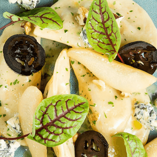 Nudelteigtaschen mit Blauschimmelkäse und Williamsbirne