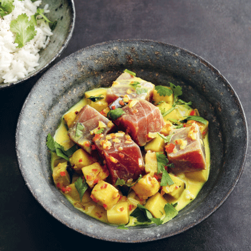 Colombo-Fisch-Curry mit Thunfisch und Aubergine