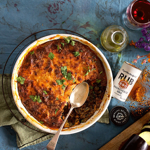 Lammhack-Auberginenauflauf mit BBQ-Rub