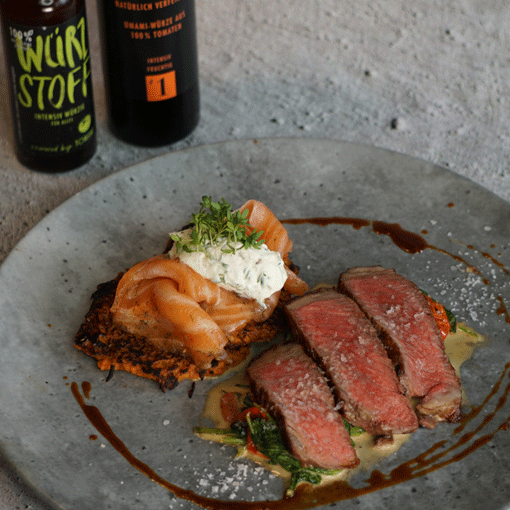 Rib-Eye mit Garnelen und TOMAMI-Butter