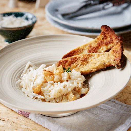 Birnenrisotto mit Kräutersaitlingen und Thymian